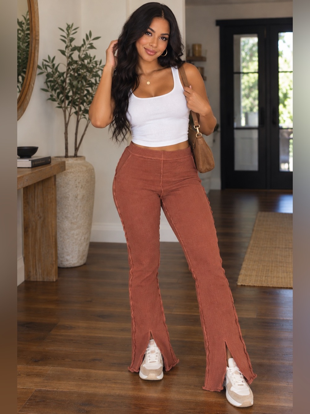 Women's Rust Split-Hem Flare Pants